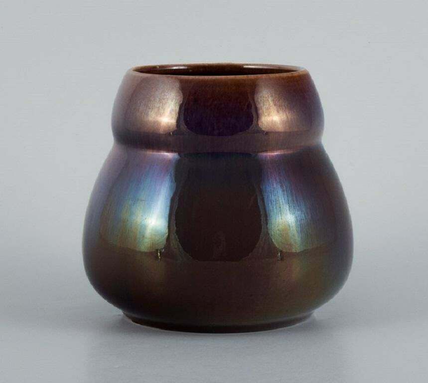 Rörstrand, Sweden, Earthenware Vase In Brown/Purple Lustre Glaze. Early 20th C.