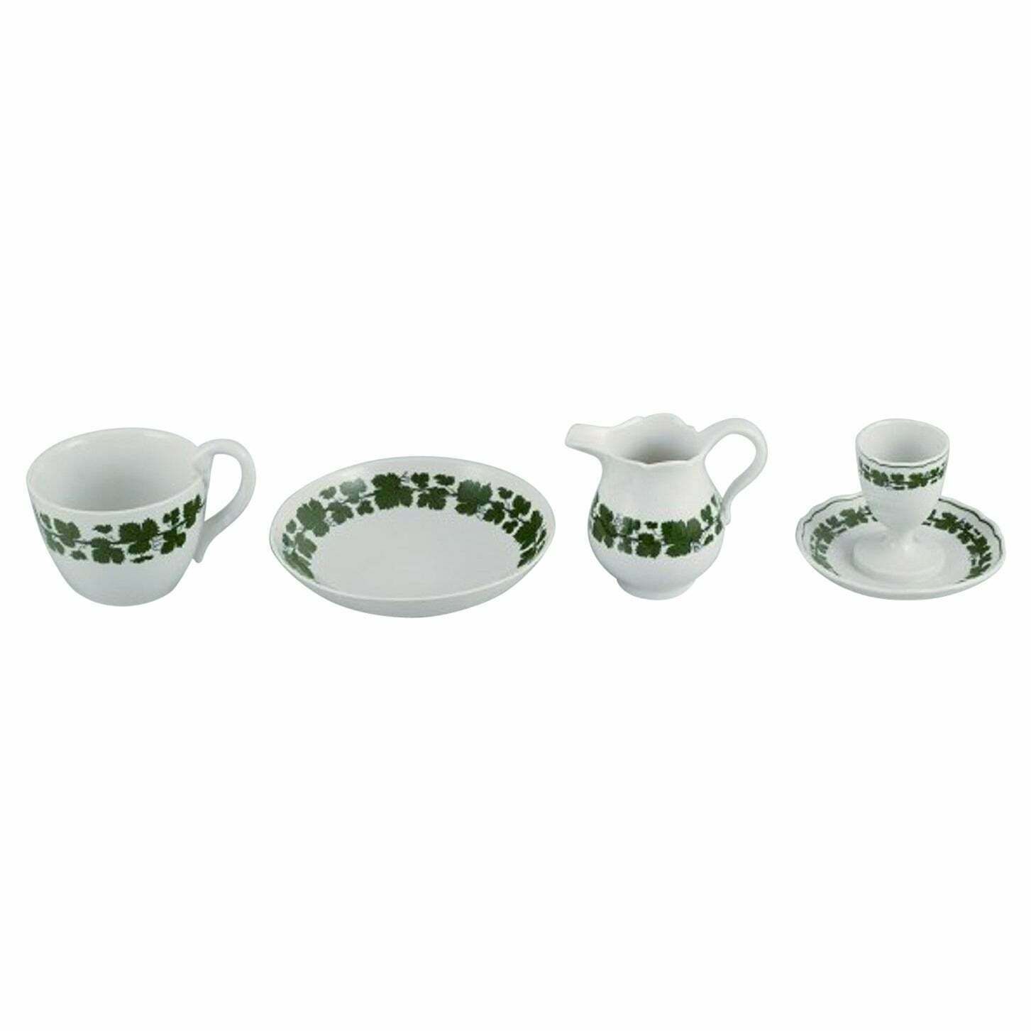 Meissen. Green Ivy Vine. Four Parts: Egg Cup, Cup, Saucer And Cream Jug photo buy