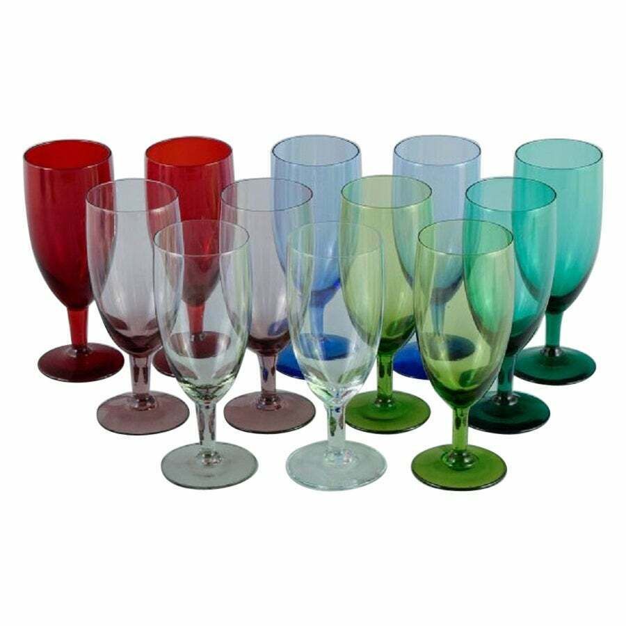 Lennart Rosén For Reijmyre, Twelve Coloured "Lorry" Wine Glasses. photo vinterior