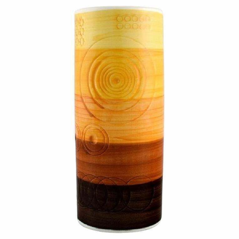 Olle Alberius For Rörstrand  Cylindrical Sarek Vase In Hand Painted Ceramics