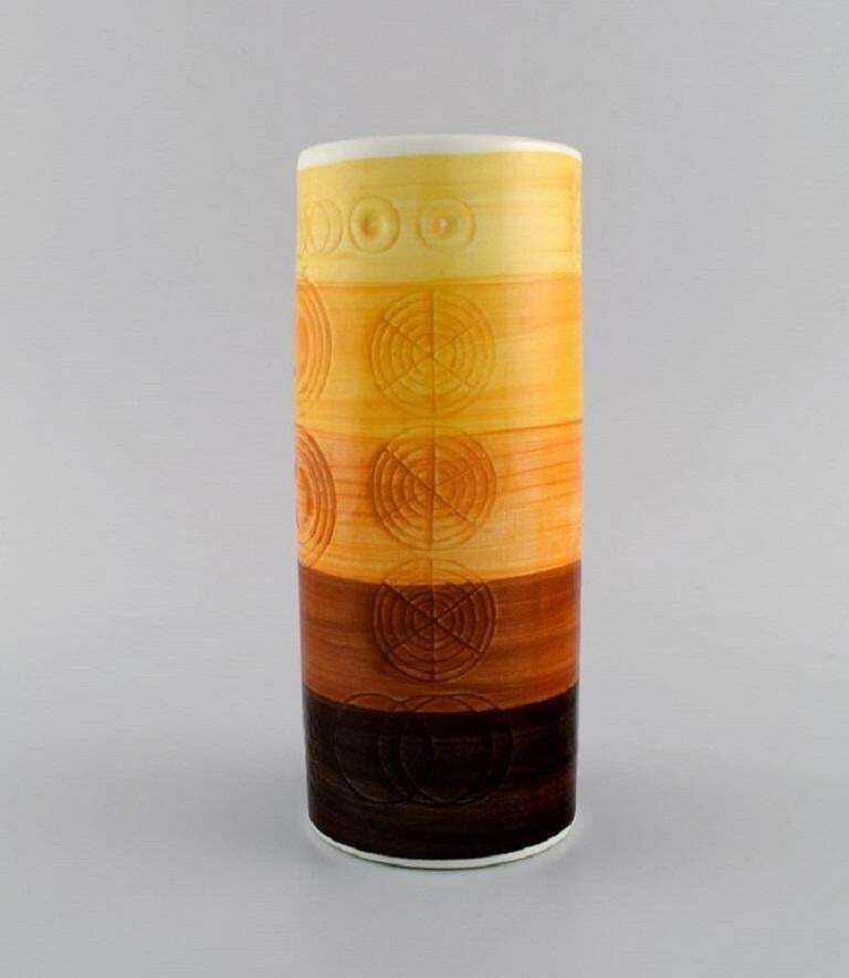 Olle Alberius For Rörstrand  Cylindrical Sarek Vase In Hand Painted Ceramics photo for sale
