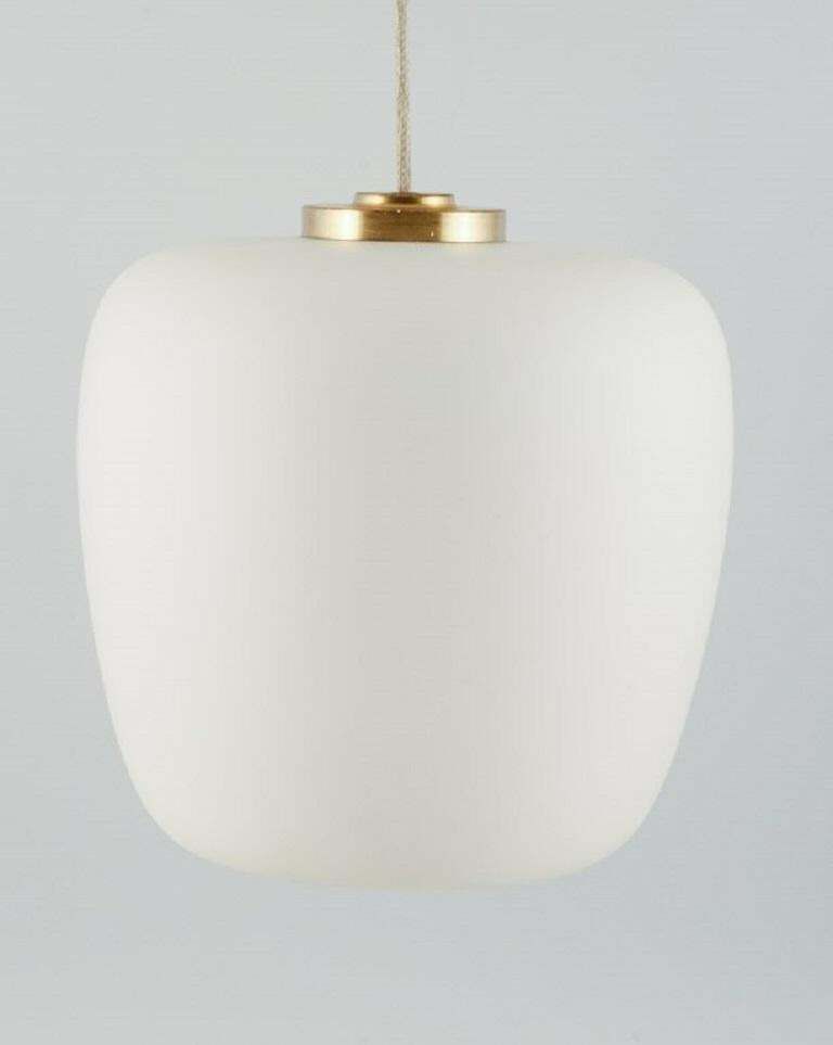 Fog & Mørup Pendant In Frosted Opal Glass With Brass Mounting. Mid 20th C.