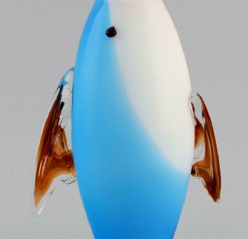 Murano Vase / Sculpture In Mouth Blown Art Glass, Fish, Italian Design, 1960s photo for sale