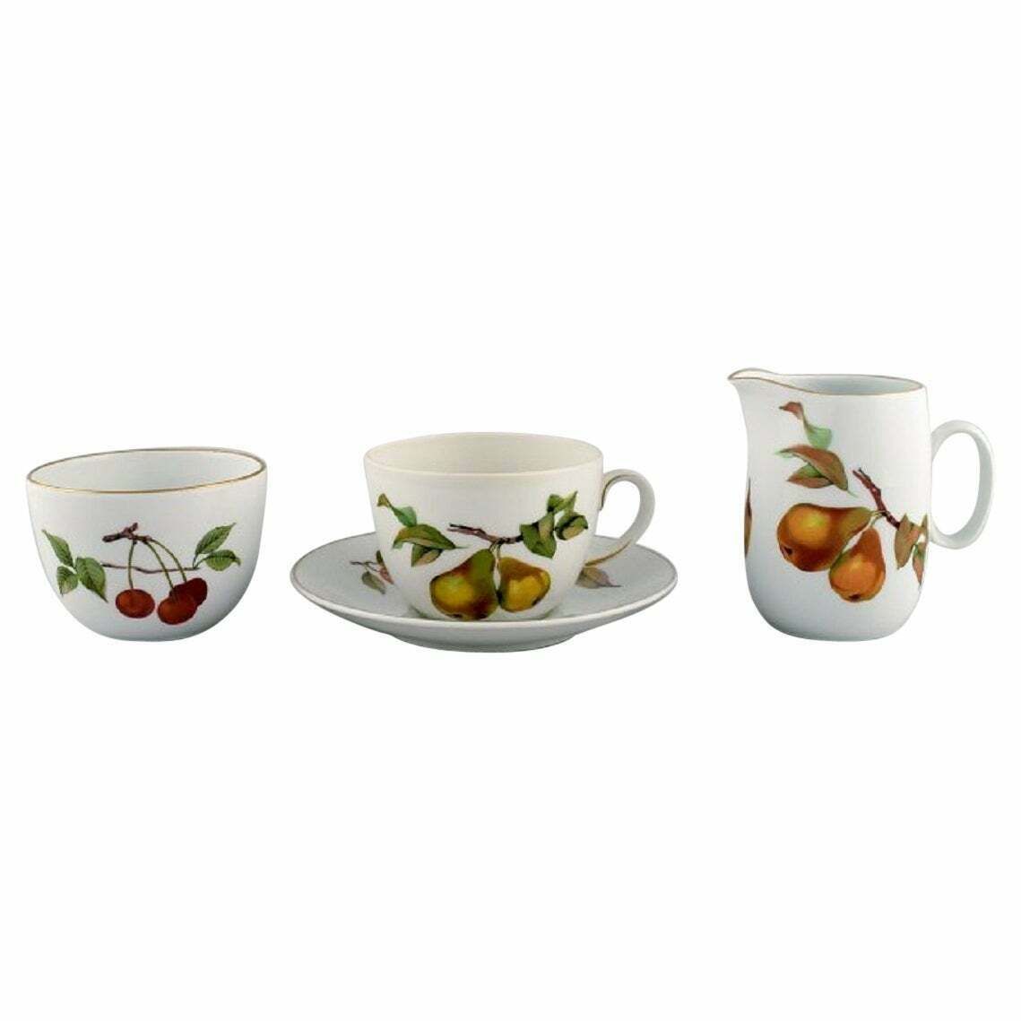 Royal Worcester, England. Evesham Porcelain Cup With Sugar Bowl And Cream Jug photo buy