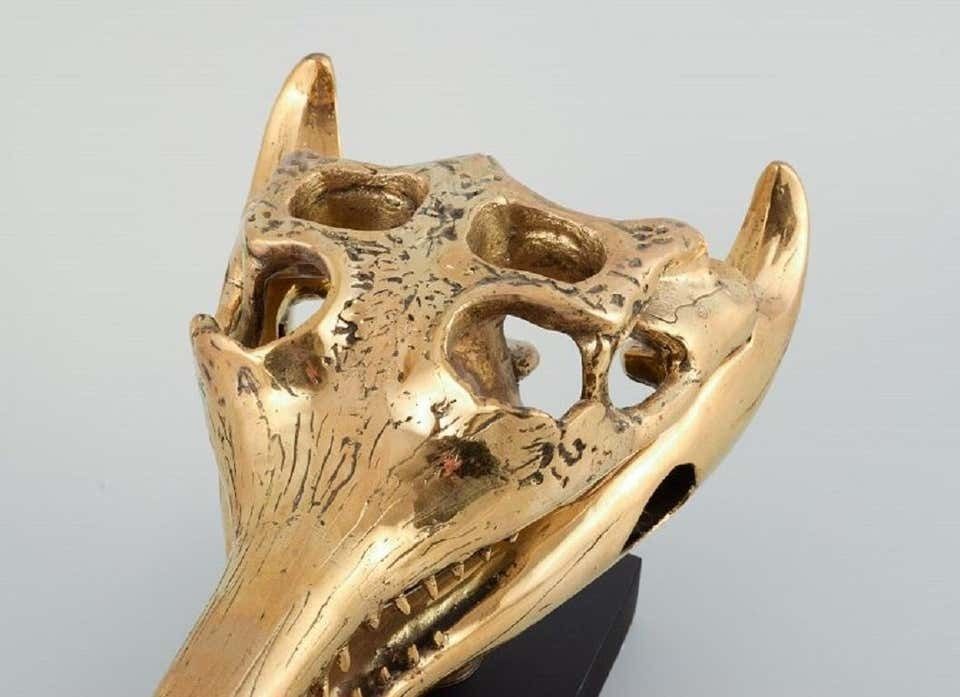 Large Sculpture In Gilded Metal, Modern Design In The Shape Of A Crocodile Skull photo vinterior
