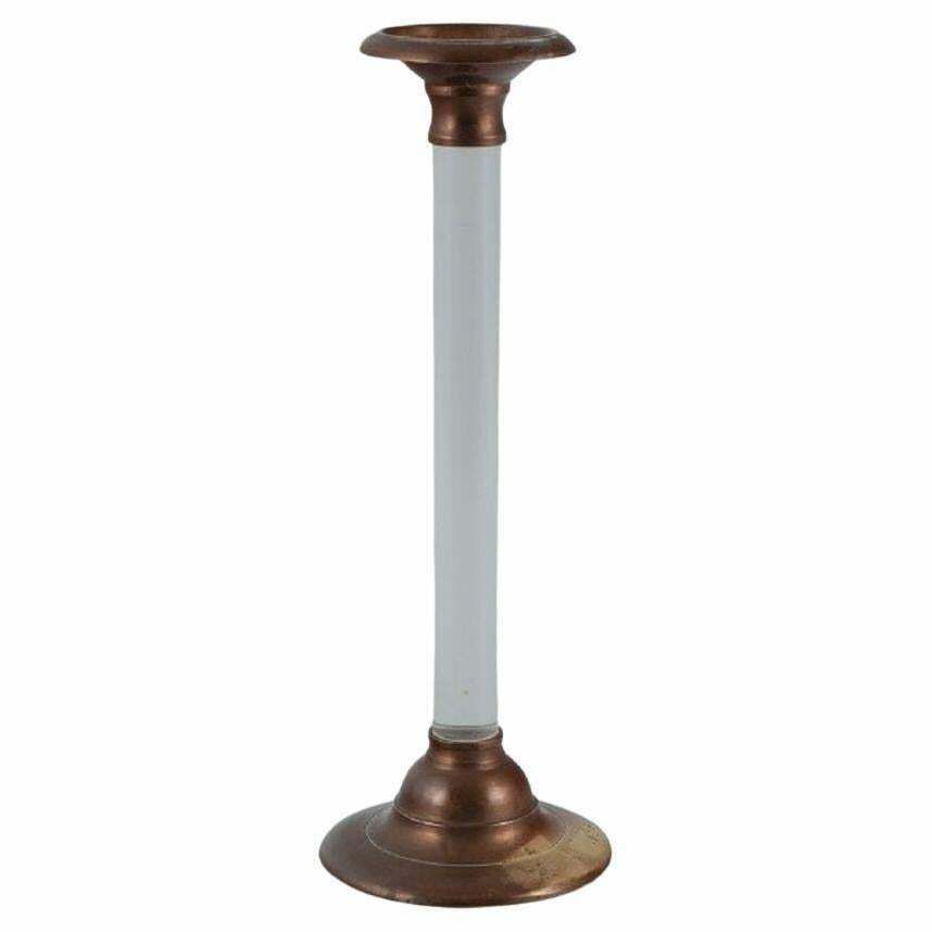 French Candle Holder In Brass And Clear Glass In A Modernist Design. photo 273.0