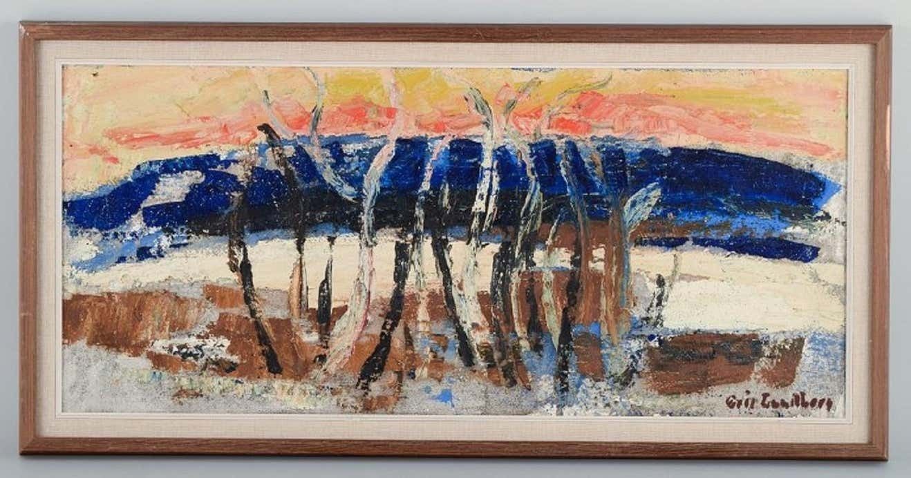 Eric Lundberg, A Listed Swedish Painter. Modernist Landscape, Oil On Canvas photo furniture