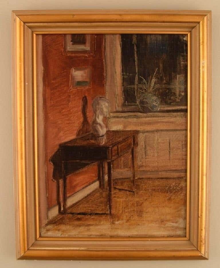 Axel Salto '1889 1961', Oil On Board, Living Room Interior, Dated 1908 photo furniture