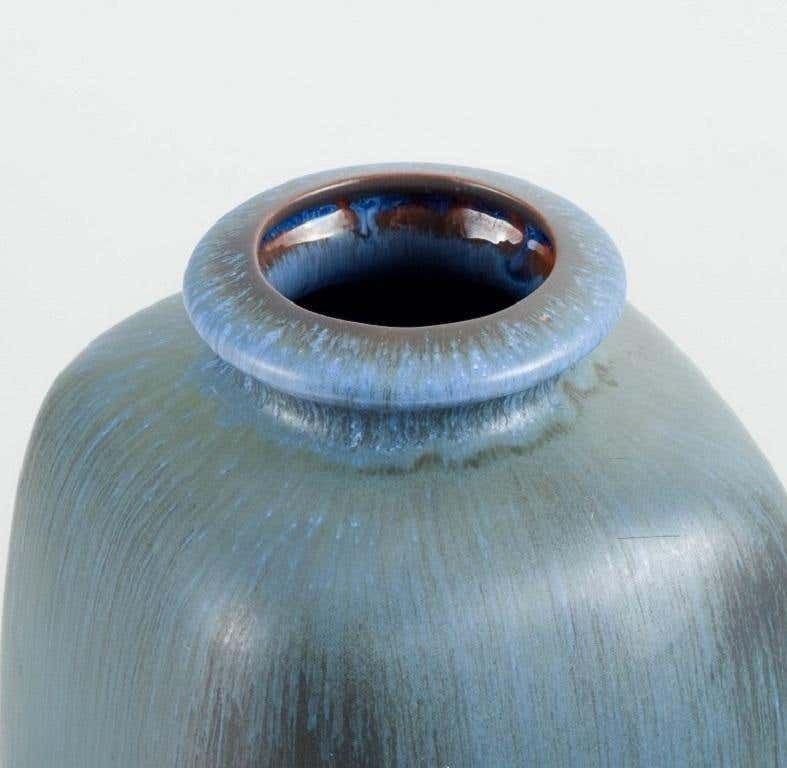 Knabstrup Ceramic Vase With Glaze In Shades Of Blue And Grey, 1960s photo Home Decor