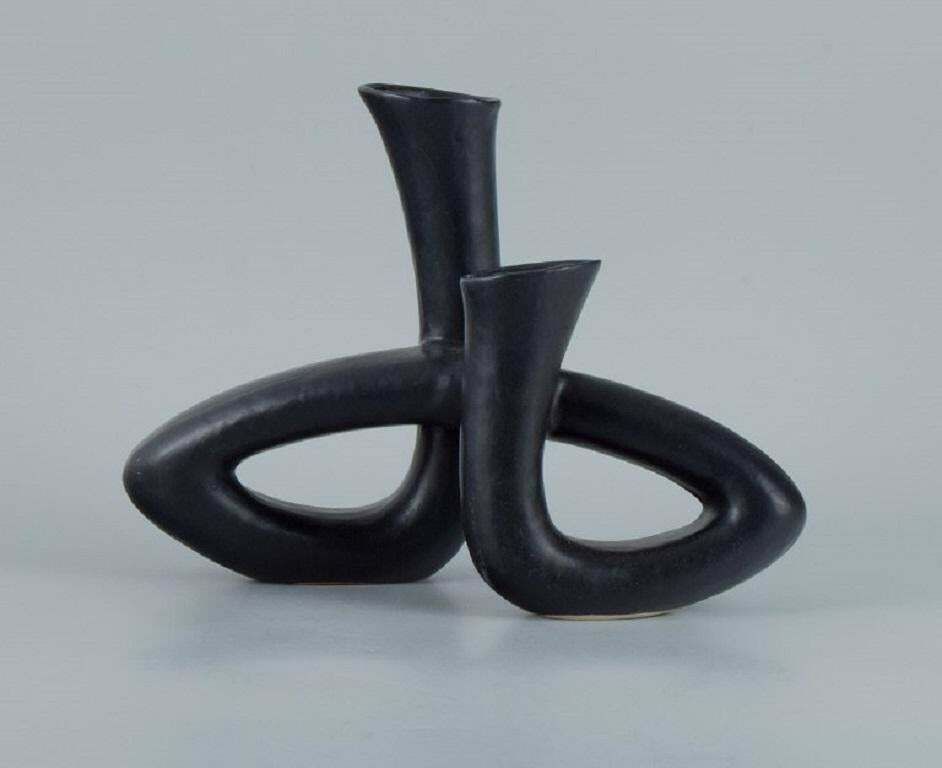 European Studio Ceramicist. Unique Twisted Vase In Black Glaze. Late 1900s. photo 376.0
