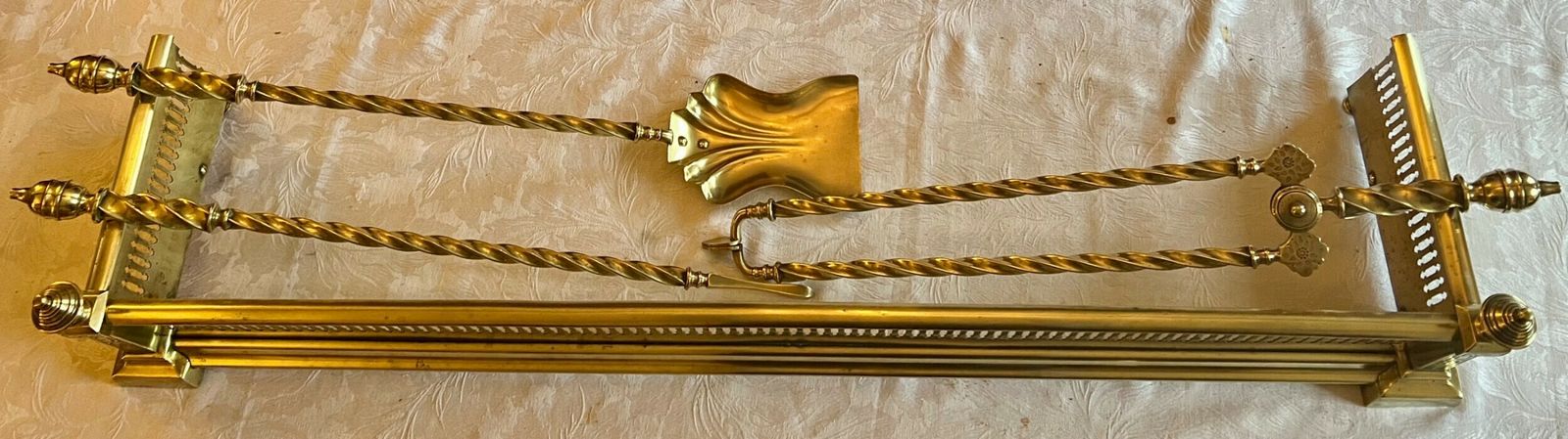 Victorian Brass Fender And Brass Fire Irons