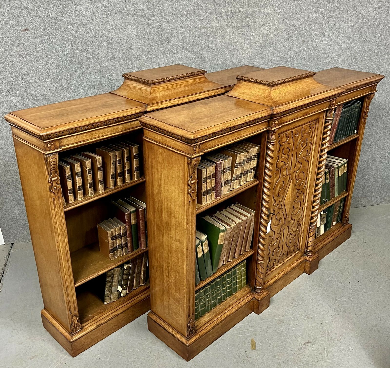 photo for sale Pair Of Richard Bridgens Oak Open Bookcases