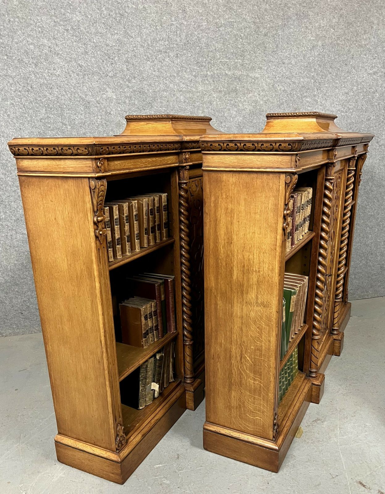 Furniture Pair Of Richard Bridgens Oak Open Bookcases photo