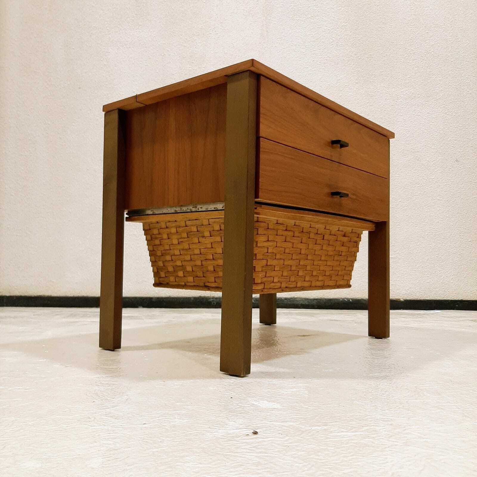 Sewing Cabinet With Reed Basket By Horn Collection, West Germany 1950s photo for sale
