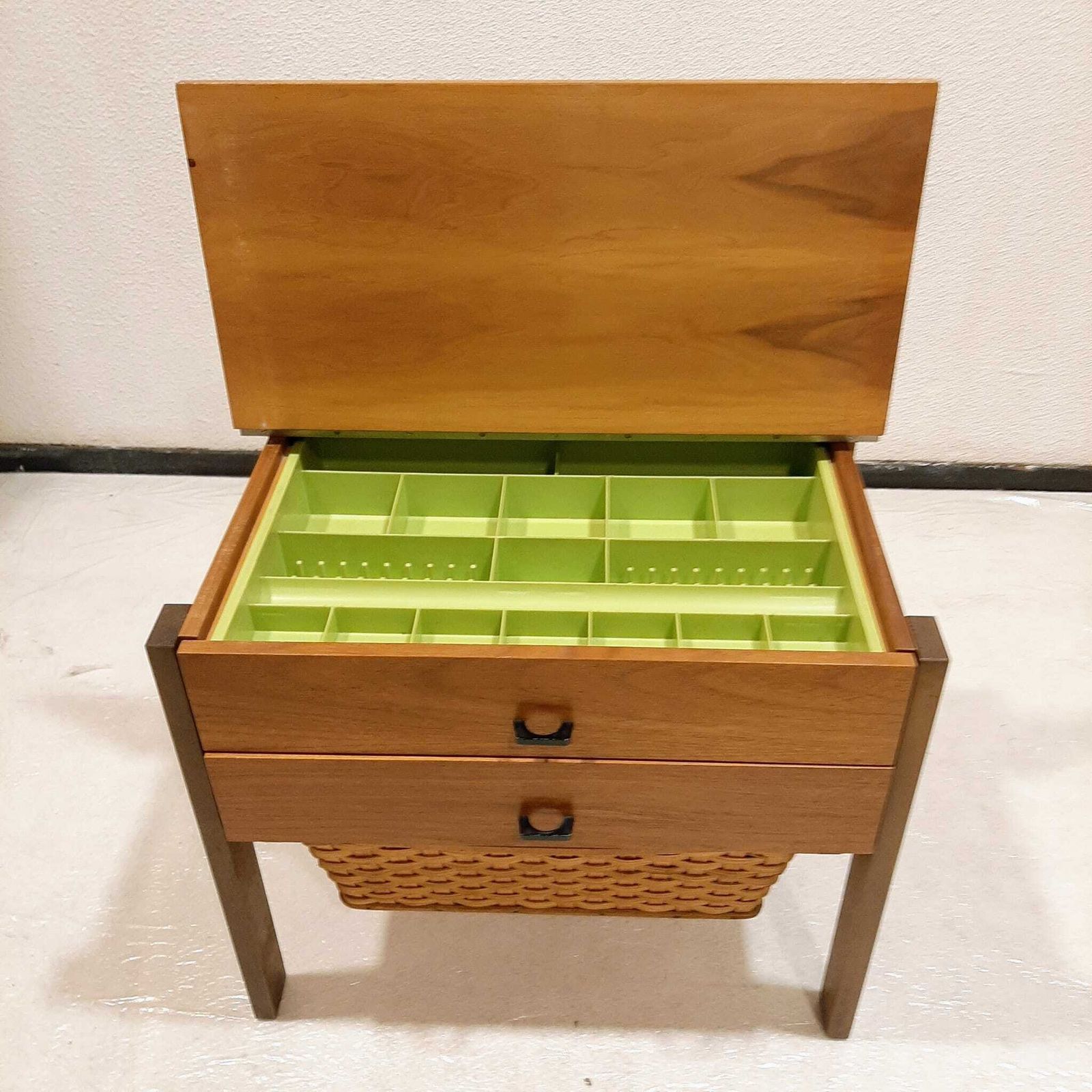 Sewing Cabinet With Reed Basket By Horn Collection, West Germany 1950s photo vinterior