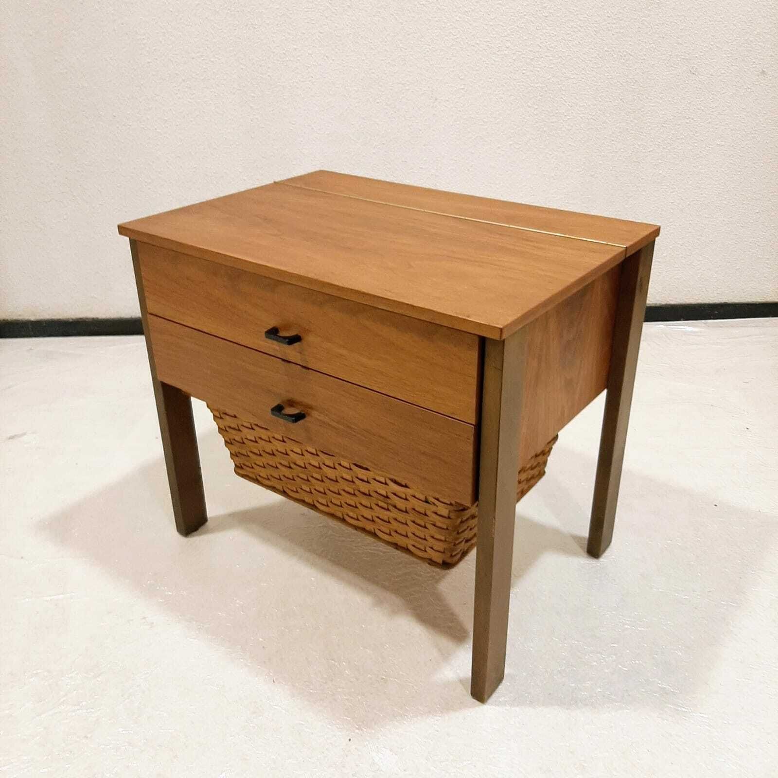 Sewing Cabinet With Reed Basket By Horn Collection, West Germany 1950s photo vintage