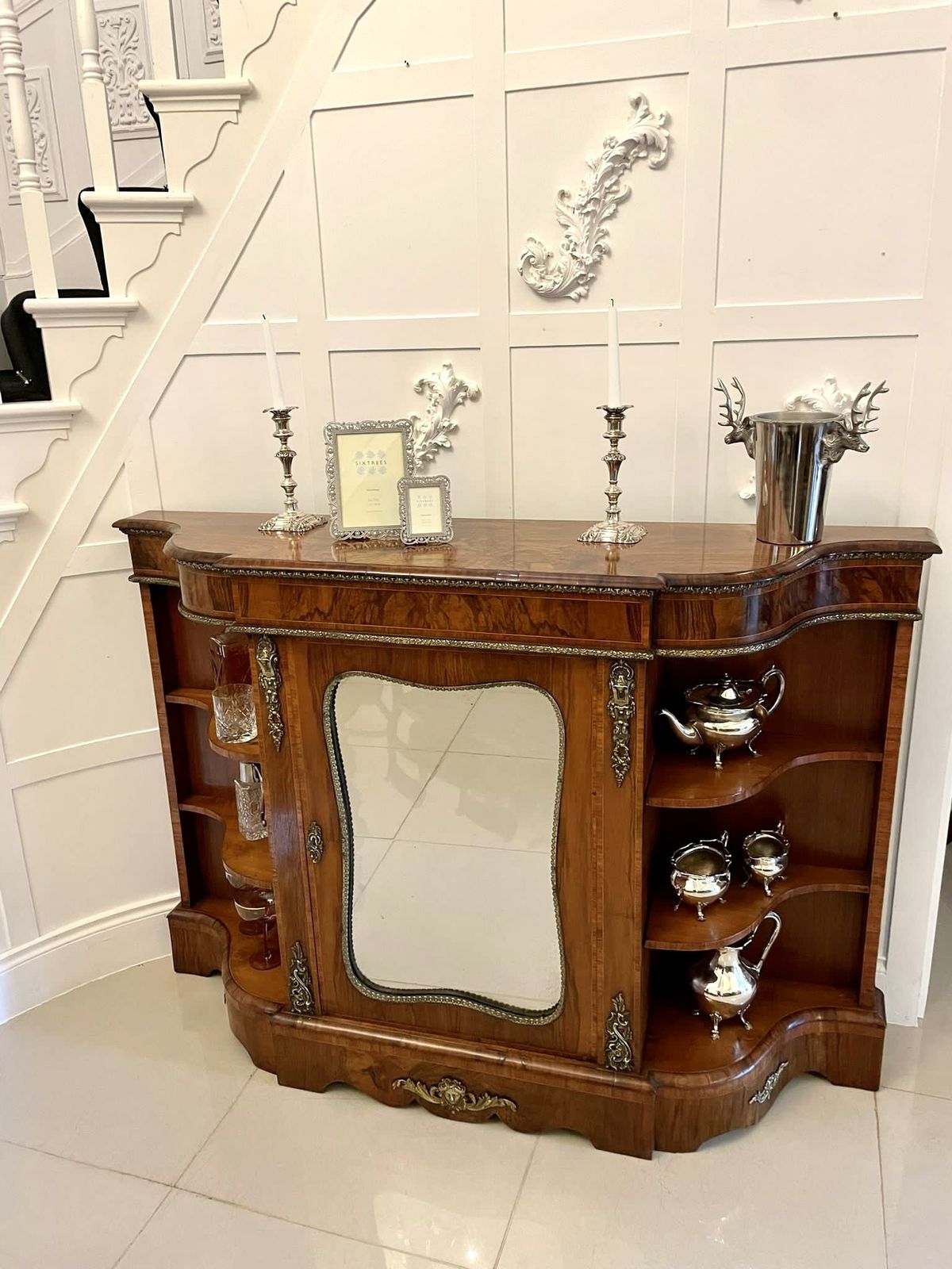 Fine Quality Antique Burr Walnut And Ormolu Credenza/Sideboard photo for sale