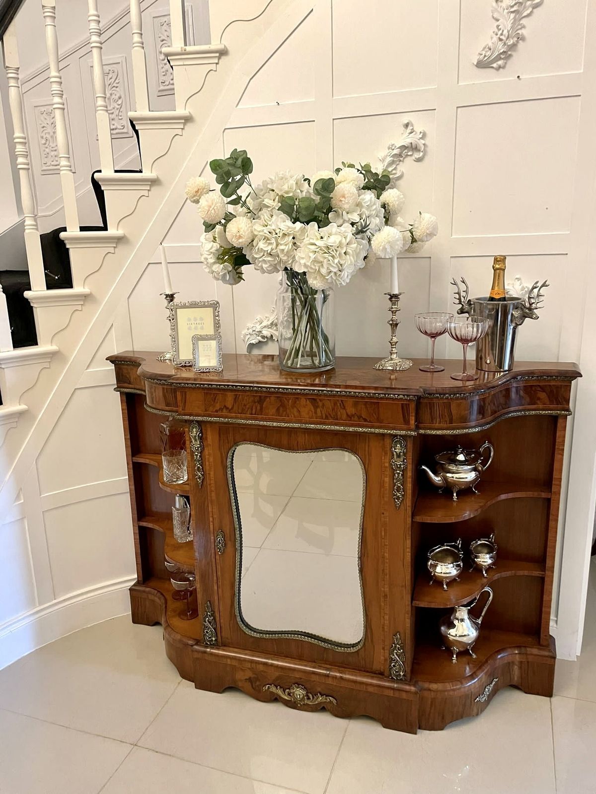 Fine Quality Antique Burr Walnut And Ormolu Credenza/Sideboard