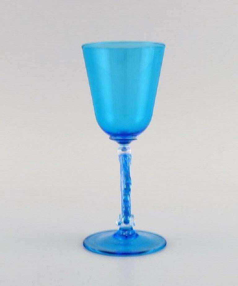 Barovier And Toso  Venice  Rare Wine Glass In Light Blue Mouth Blown Art Glass photo 373.0