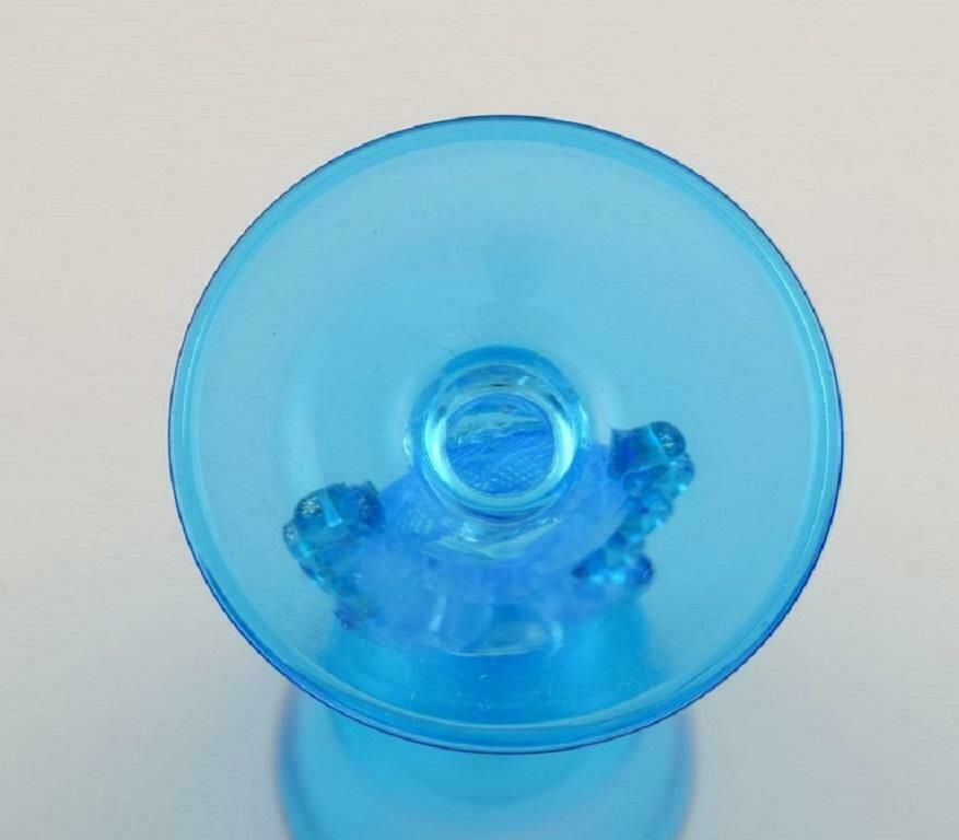 Barovier And Toso  Venice  Rare Wine Glass In Light Blue Mouth Blown Art Glass photo vinterior