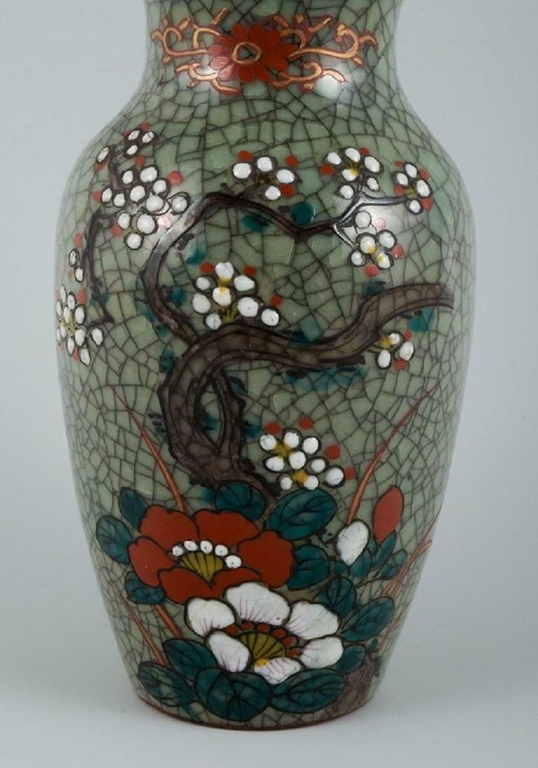 Asian Ceramic Vase Hand Painted With Classic Floral Motif photo Home Decor