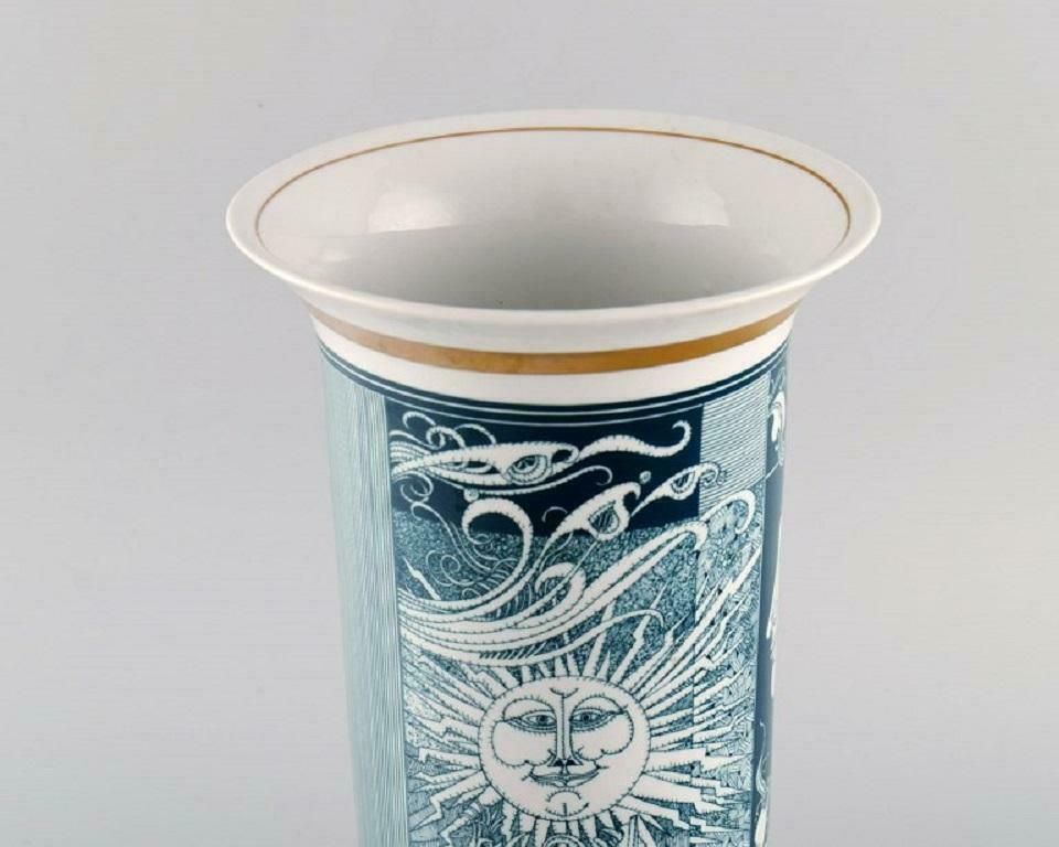 Large Hollóháza Porcelain Vase Art Deco Motifs And Gold Border Mid 20th C photo 593.0