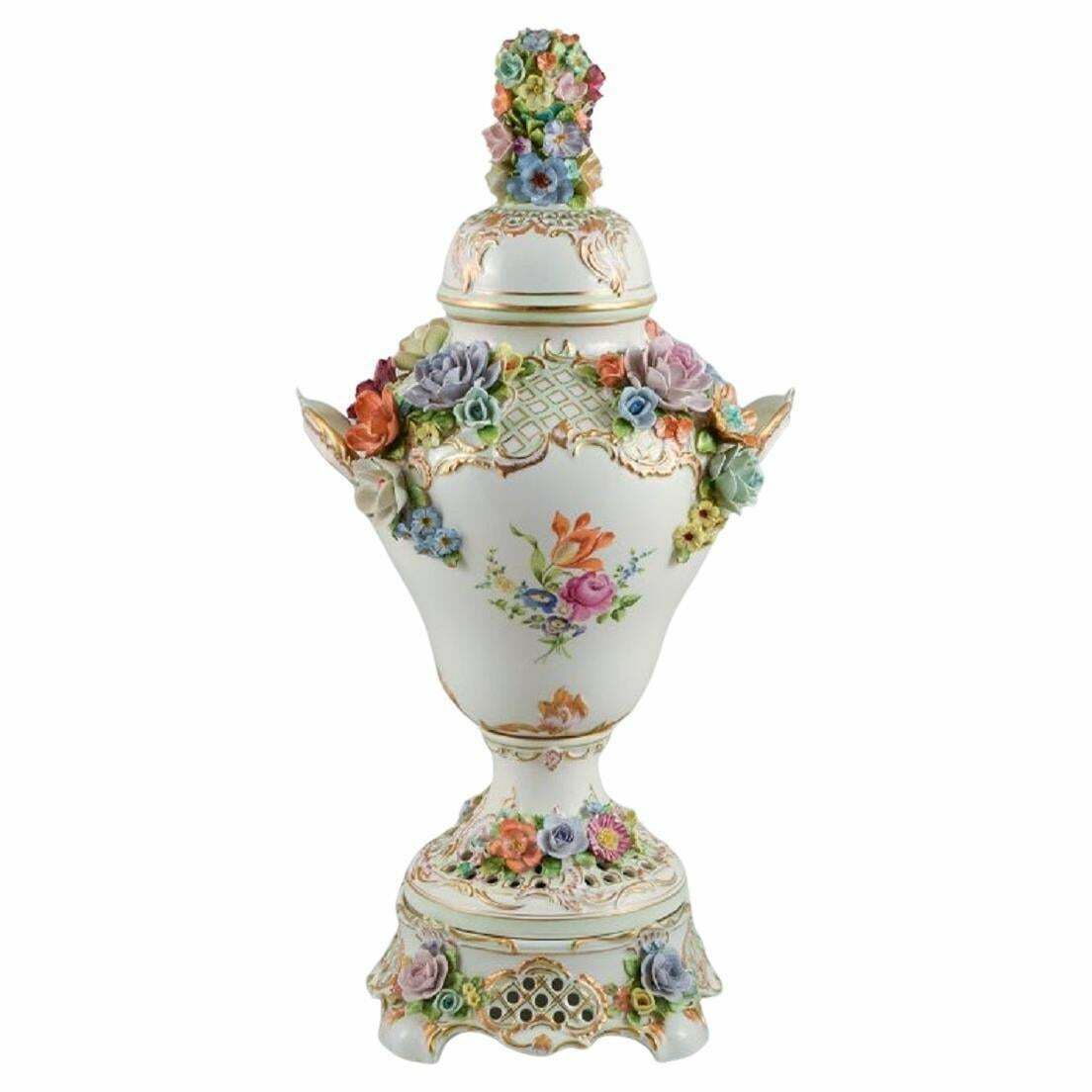 Dresden, Germany, Colossal Lidded Porcelain Vase On Stand