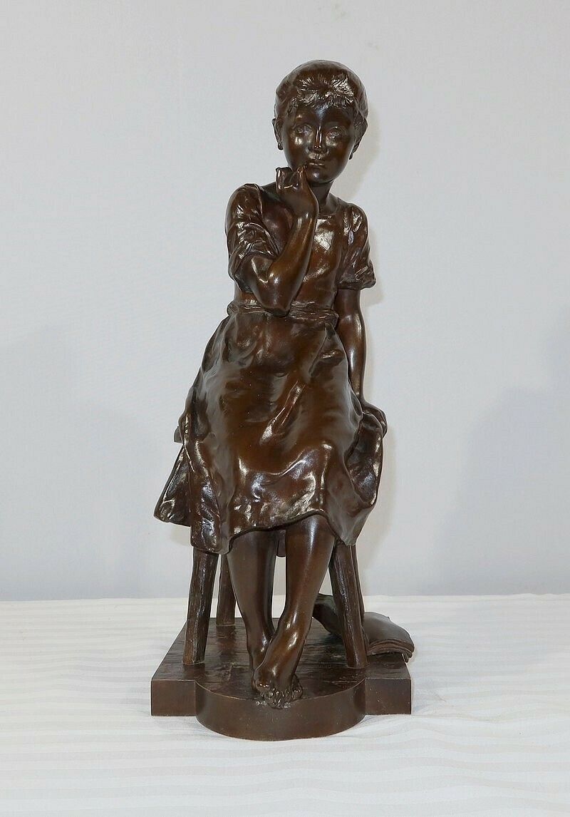 Bronze “Seated Girl”, By A. Massoulle – Late 19th Century photo furniture