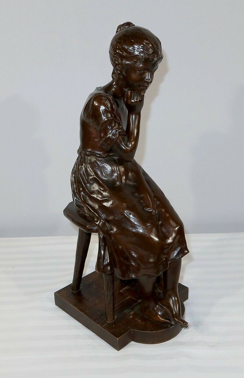 Bronze “Seated Girl”, By A. Massoulle – Late 19th Century photo vintage