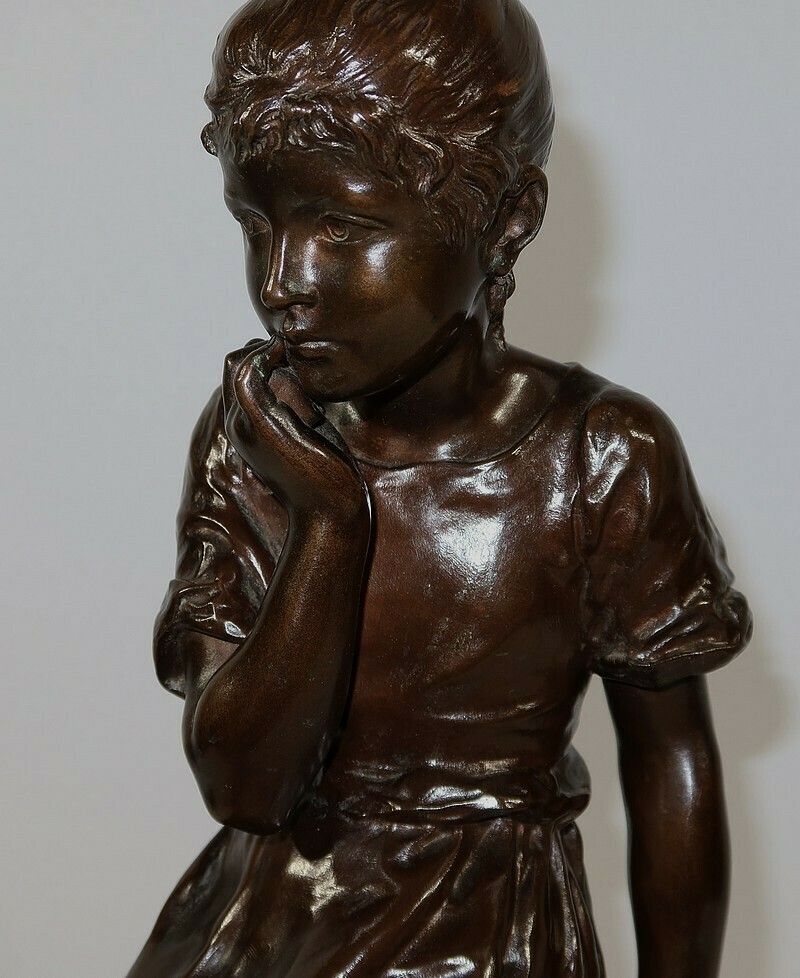 photo for sale Bronze “Seated Girl”, By A. Massoulle – Late 19th Century
