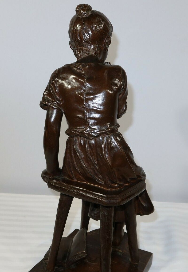 photo vintage Bronze “Seated Girl”, By A. Massoulle – Late 19th Century