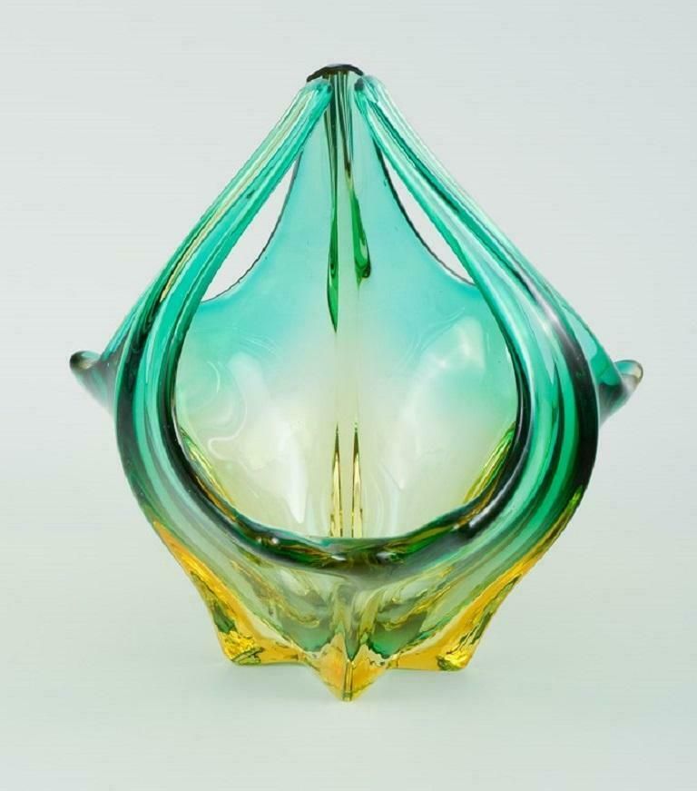 Murano Bowl In Mouth Blown Art Glass, Green And Yellow Shades, 1960s photo furniture