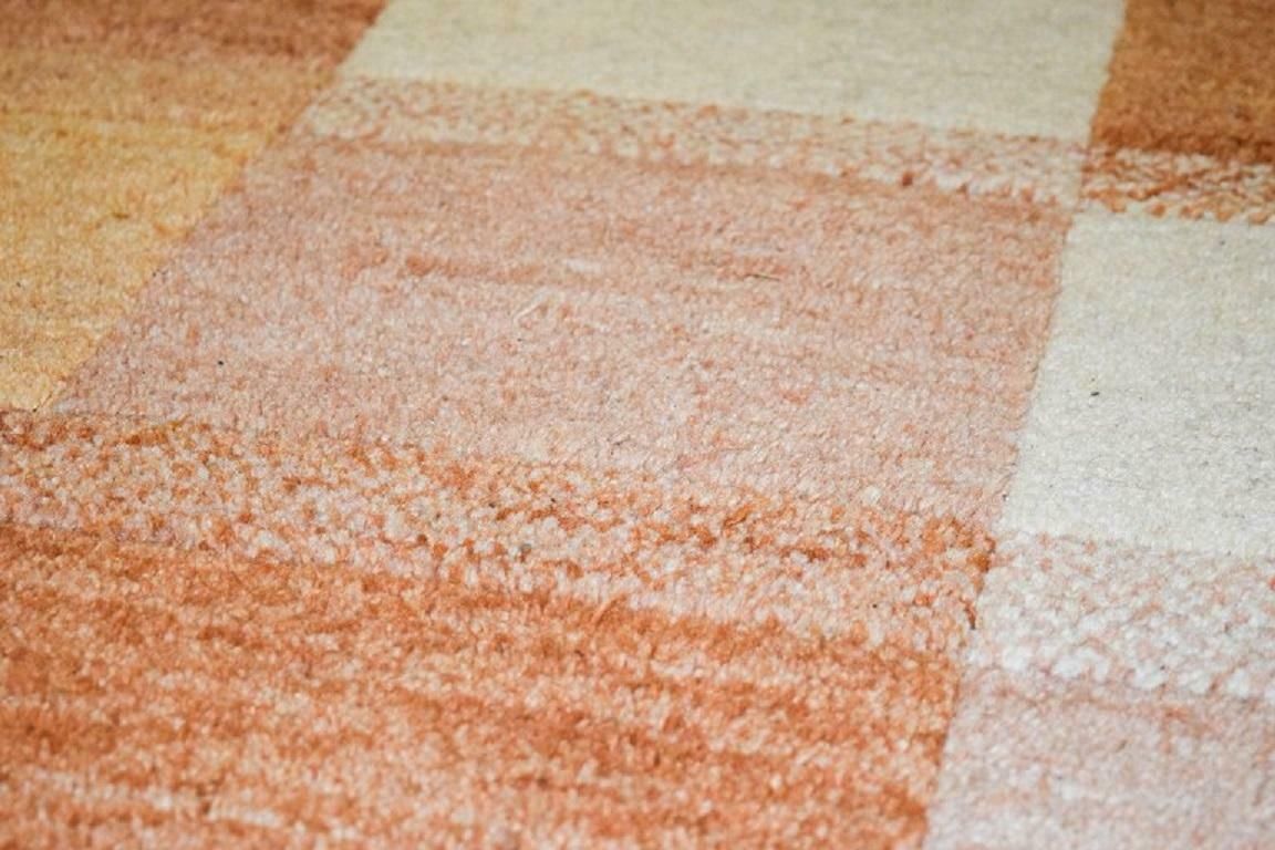 Milford, Sweden, Pure Wool Rug. Geometric Fields In Red, Orange And White Shades photo Textiles