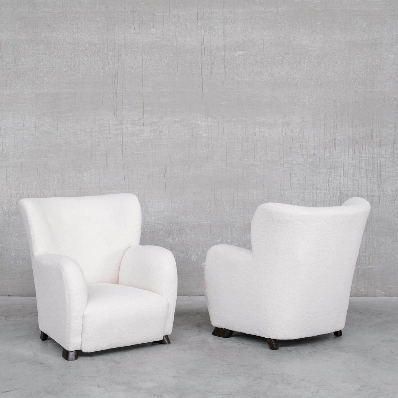 Pair Of White Boucle Danish Mid Century Armchairs