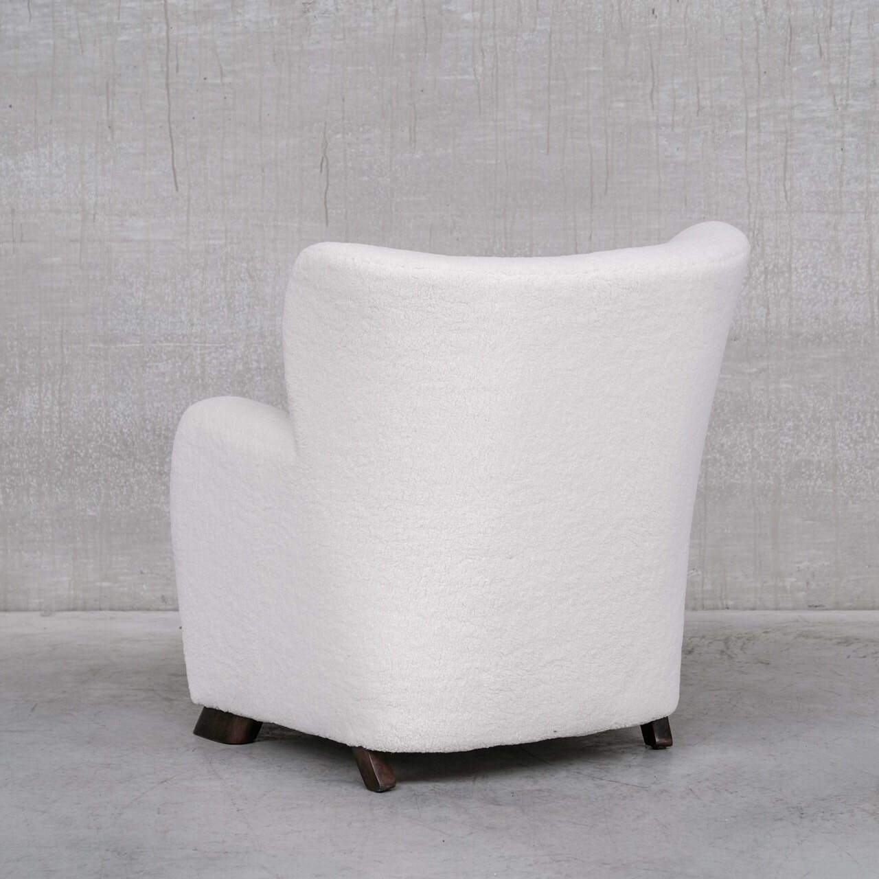 Pair Of White Boucle Danish Mid Century Armchairs photo for sale