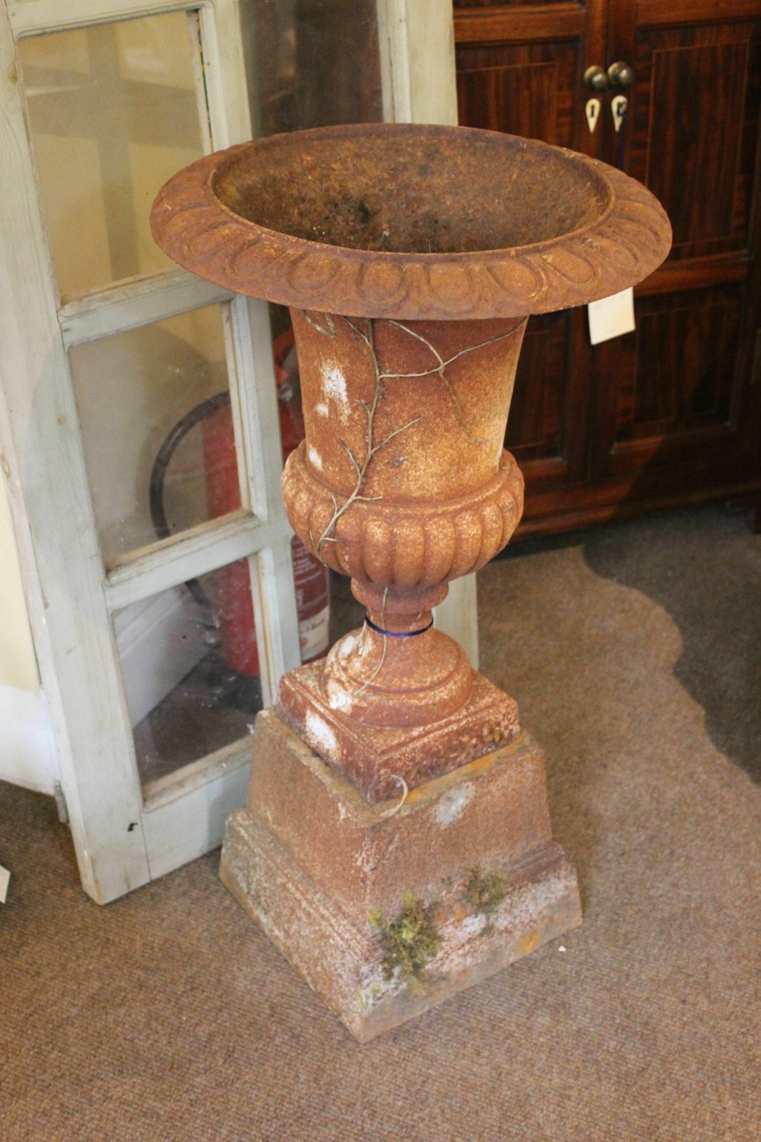 Pair Of Edwardian Cast Iron Urns On Stands photo for sale