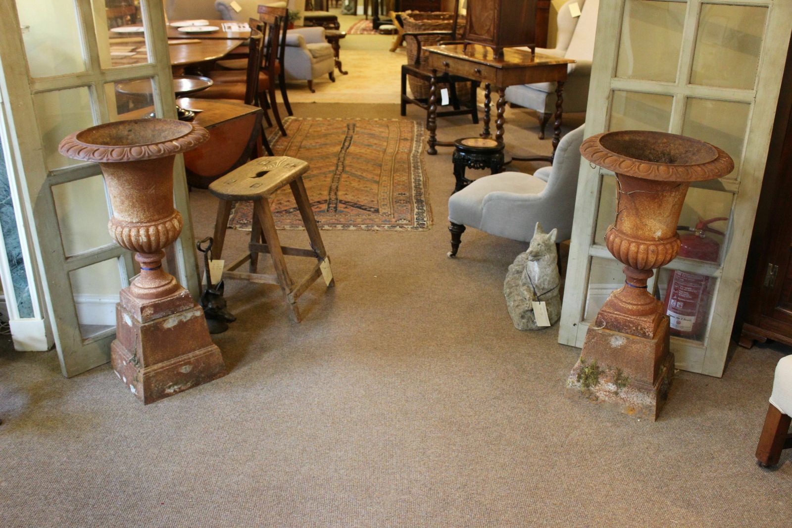 Pair Of Edwardian Cast Iron Urns On Stands