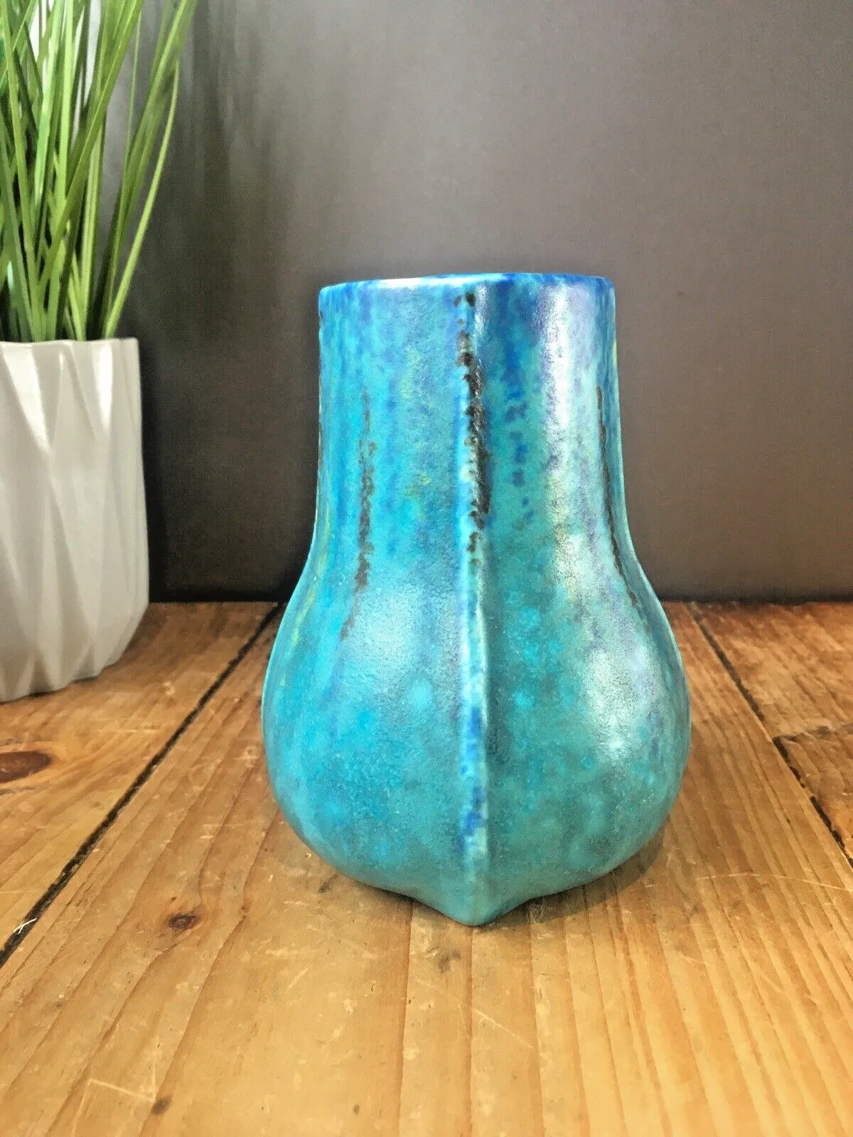 Stunning Antique Mottled Turquoise Blue Vase Ruskin Style Arts & Crafts Art Deco photo 140.0