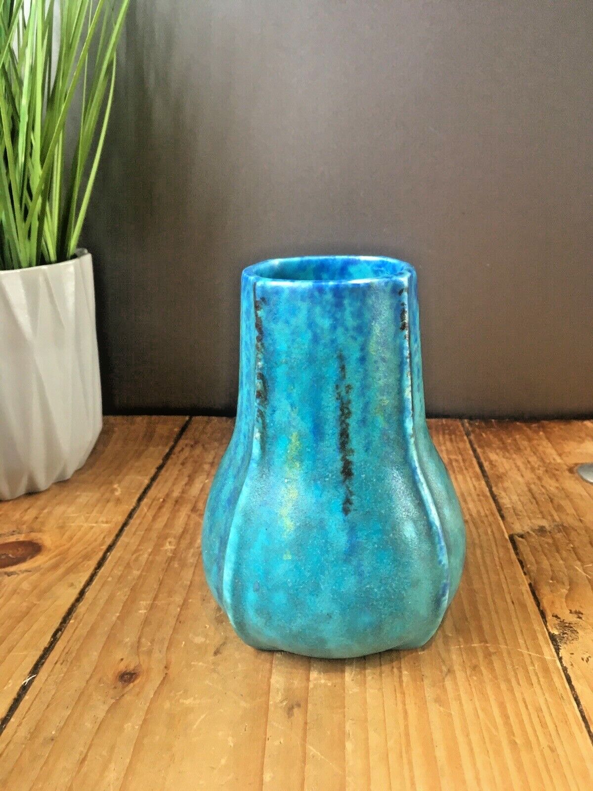 Stunning Antique Mottled Turquoise Blue Vase Ruskin Style Arts & Crafts Art Deco photo buy