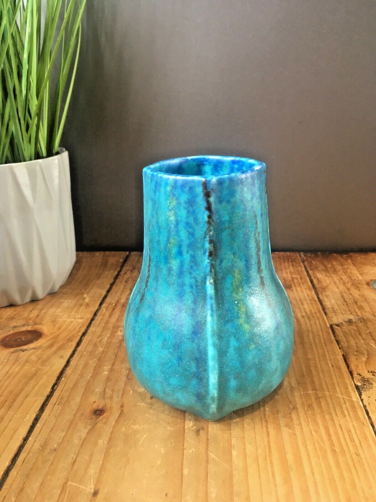 photo furniture Stunning Antique Mottled Turquoise Blue Vase Ruskin Style Arts & Crafts Art Deco