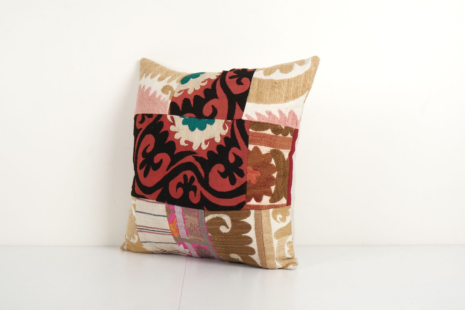 Suzani Square Cushion Cover, Tribal House Decor, Embroidery Handmade Pillow, Vintage Embroidered Suzani Patchwork Pillow 19'' X 19'' photo furniture