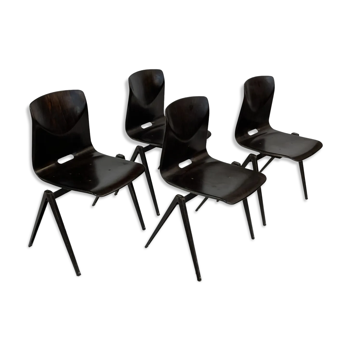 Set Of Four Pagholz Galvanitas S22 Stackable School Chair Brown