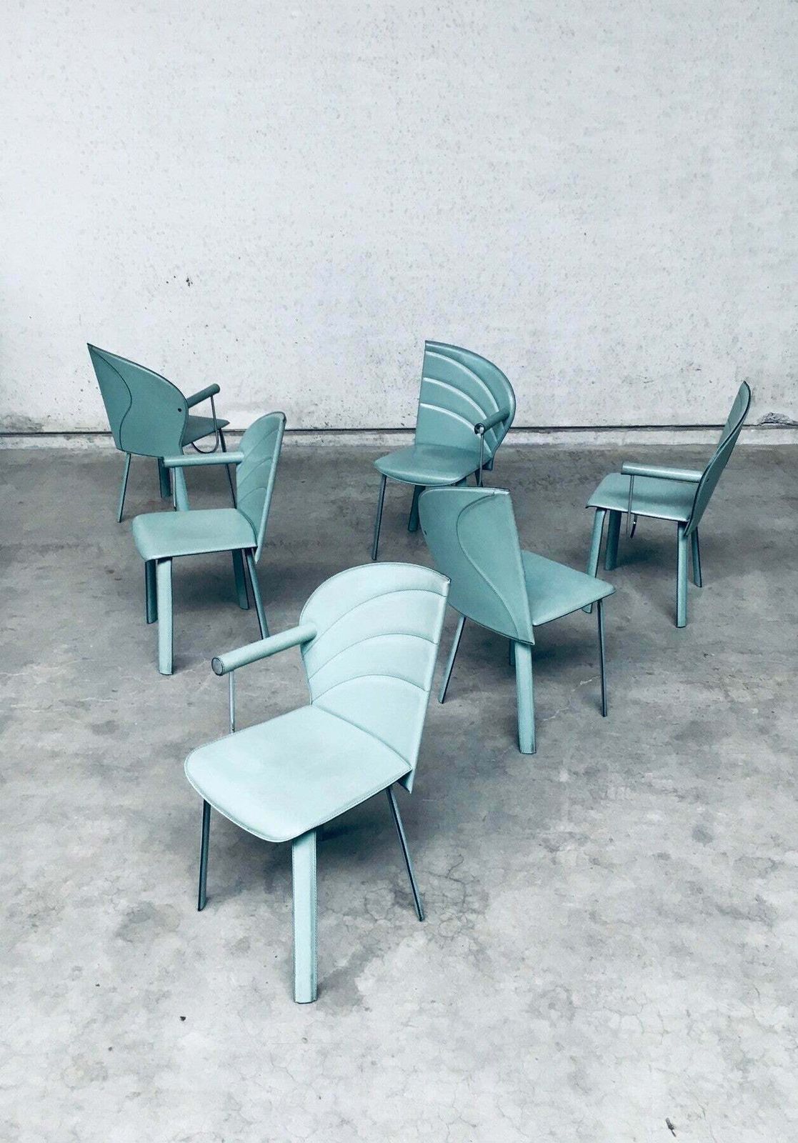 Postmodern Design Leather Dining Chair Set, Italy 1980's photo buy