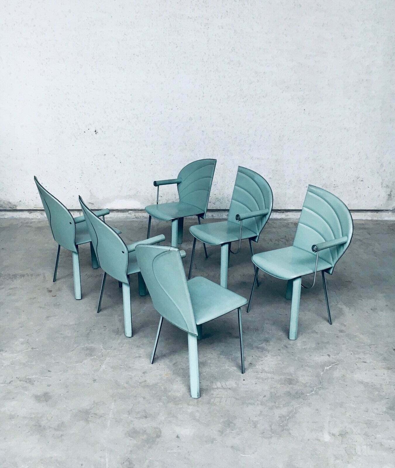 photo vinterior Postmodern Design Leather Dining Chair Set, Italy 1980's