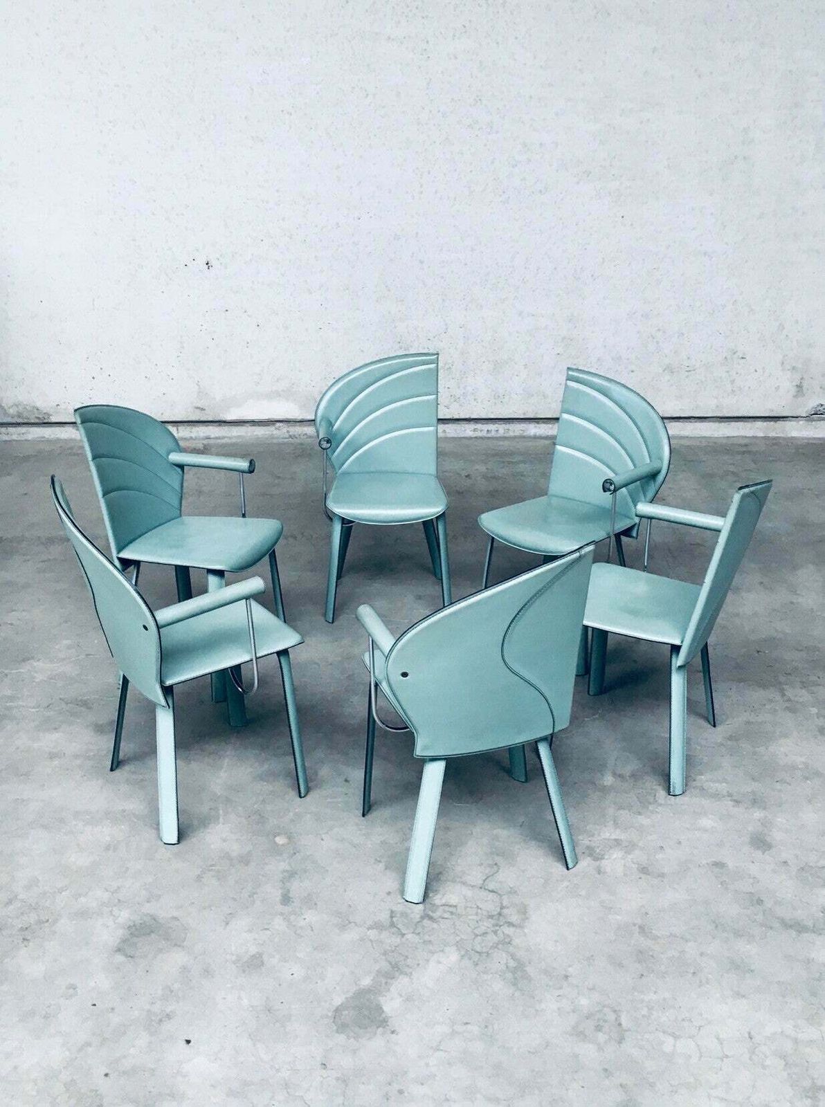 photo buy Postmodern Design Leather Dining Chair Set, Italy 1980's