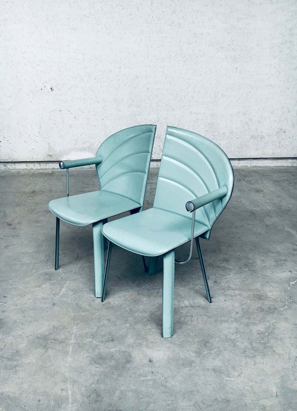 photo vintage Postmodern Design Leather Dining Chair Set, Italy 1980's