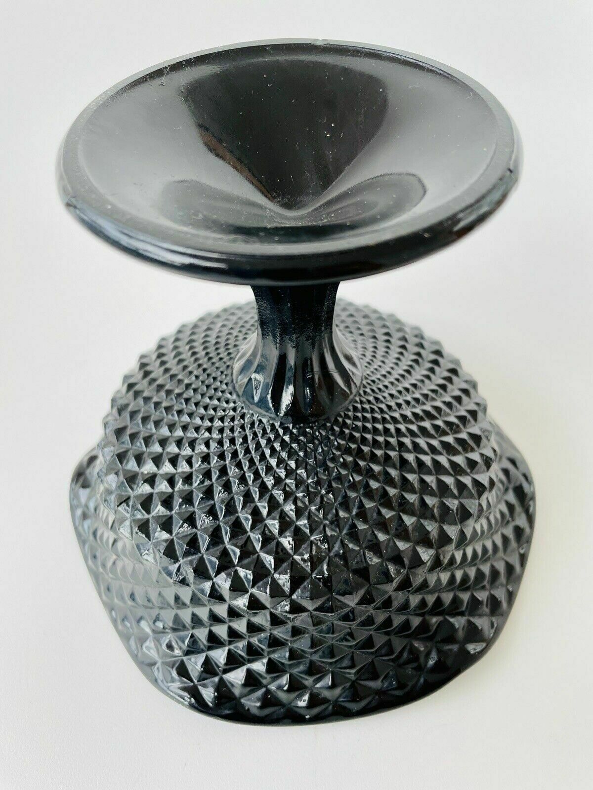 photo for sale Set Of 6 Vintage Diamond Point Black Pressed Glass Footed Frilled Dessert Bowls