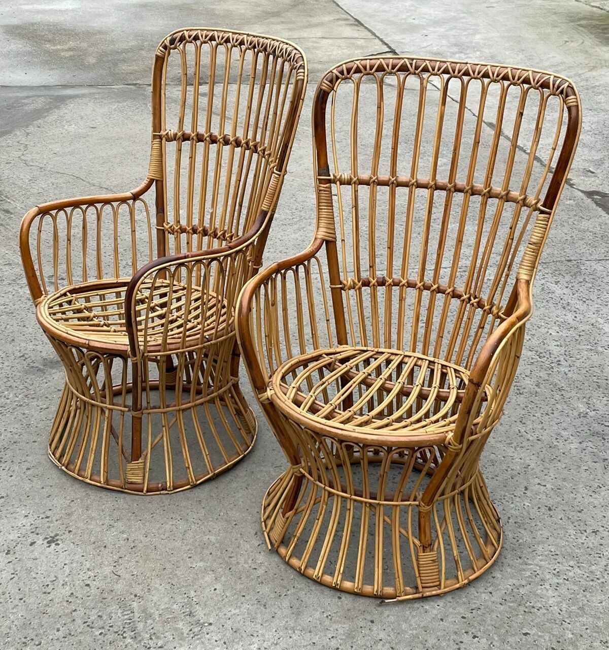 Set Of Two Mid Century Rattan Armchairs By Bonacina 1950 Design photo furniture