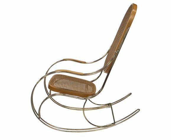 Vintage Brass Curved Wooden Rocking Chair photo vinterior
