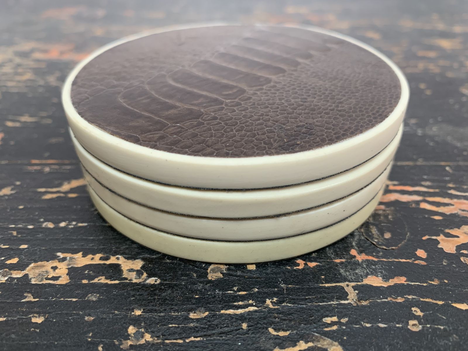 Set Of Four Art Deco Style Leather Bar Coasters By R & Y Augousti Of Paris photo for sale